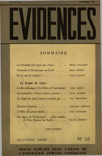 Evidences. N° 28 (Novembre 1952)